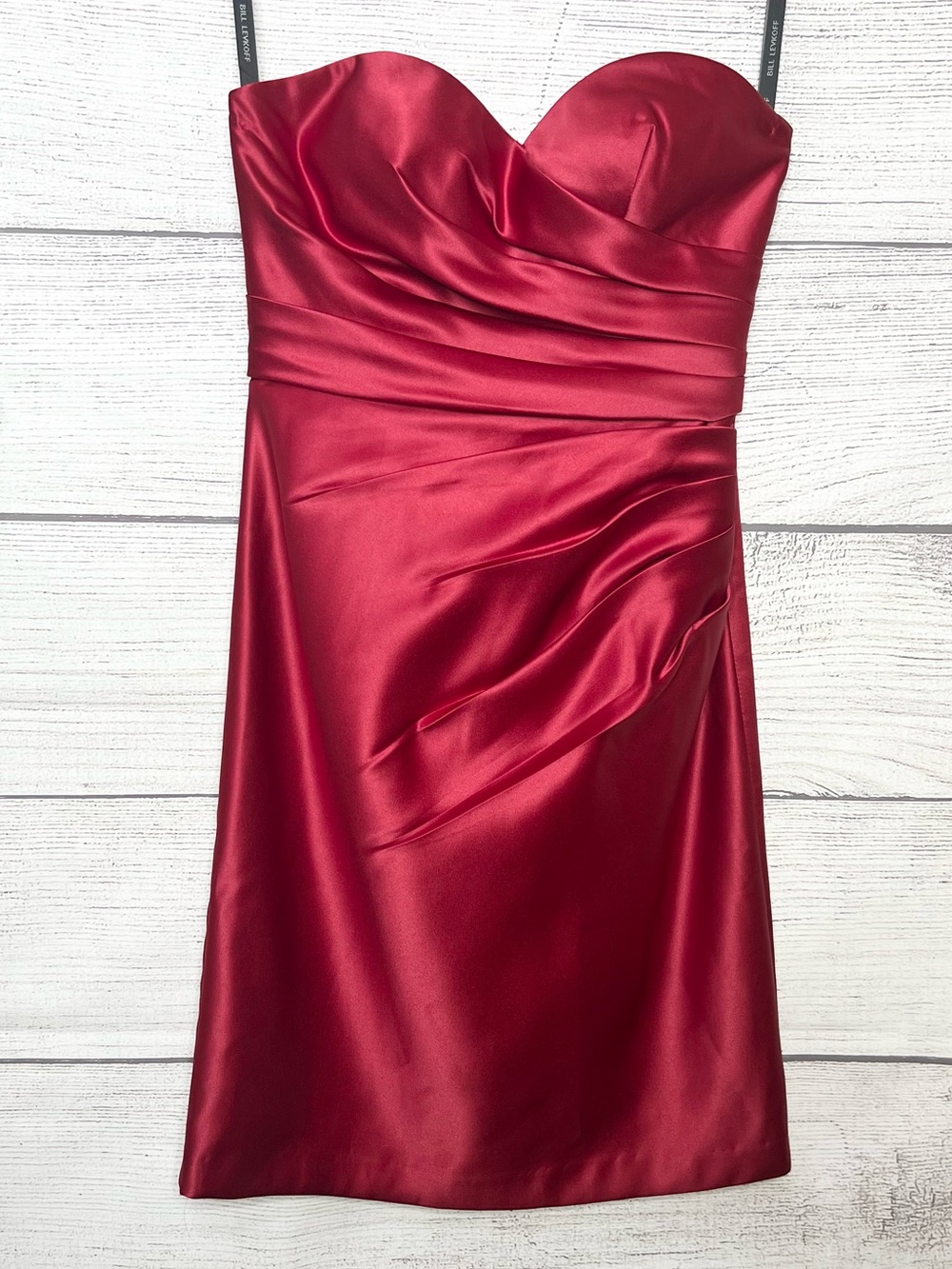 Bill Levkoff Red Strapless Satin Cocktail Dress Size 6 Small